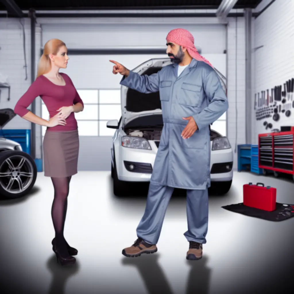 Mechanik sprawdzający układ hamulcowy samochodu na podnośniku