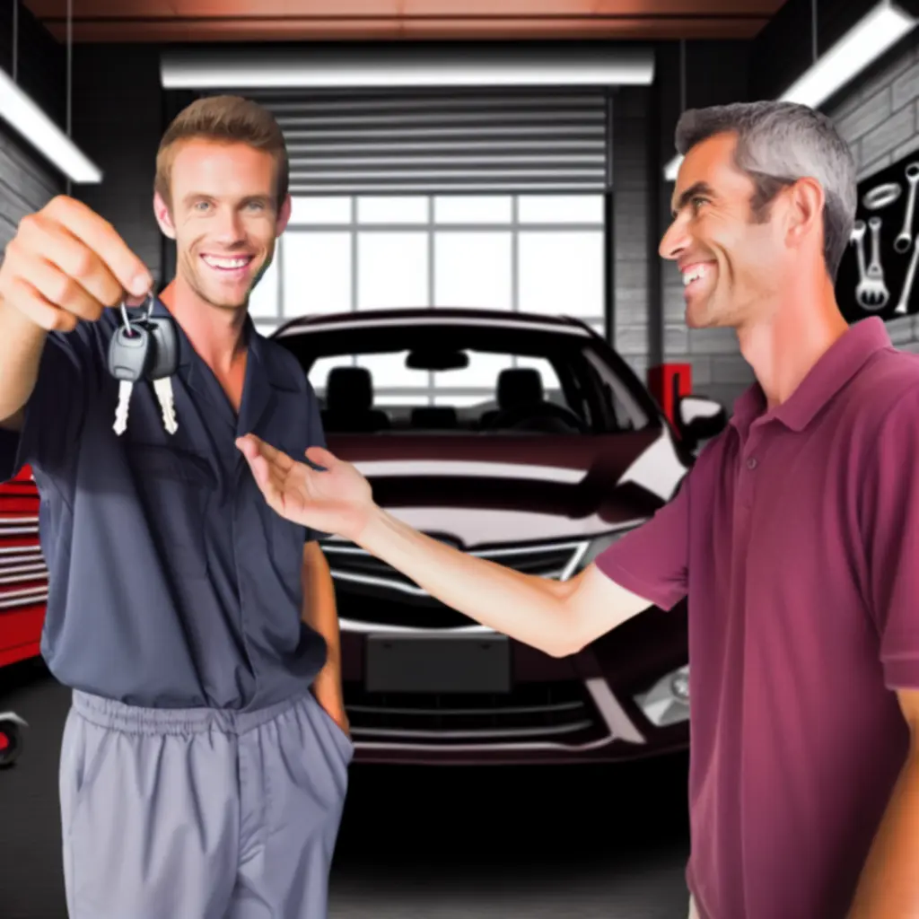 Zadowolony klient odbierający samochód po serwisie w PolandVenue